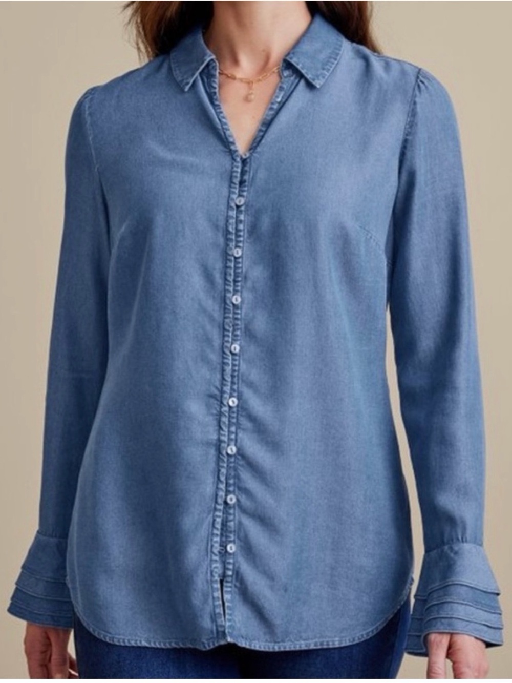 Soft Surroundings Chambray Button-Down Shirt in Blue